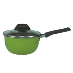 Cacerola verde 16 cms con cabo y tapa de vidrio Cheff-flon